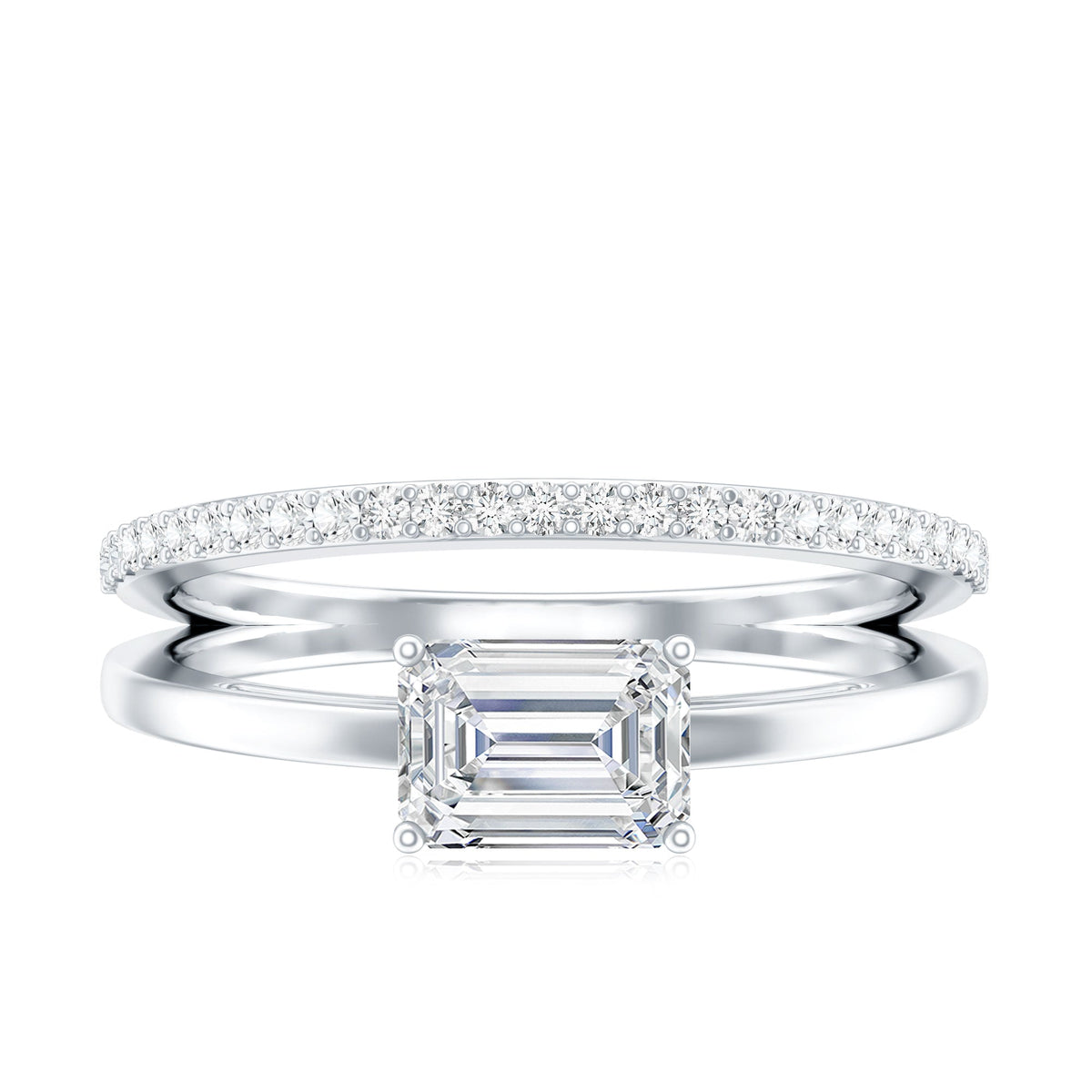 Lab Grown Diamond 6X8MM Emerald Cut Engagement Ring With Diamond Studded Shank
