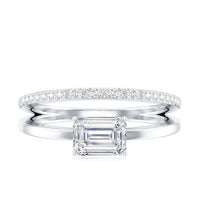 Lab Grown Diamond 6X8MM Emerald Cut Engagement Ring With Diamond Studded Shank