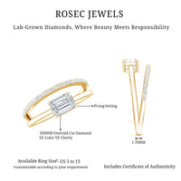 Lab Grown Diamond 6X8MM Emerald Cut Engagement Ring With Diamond Studded Shank
