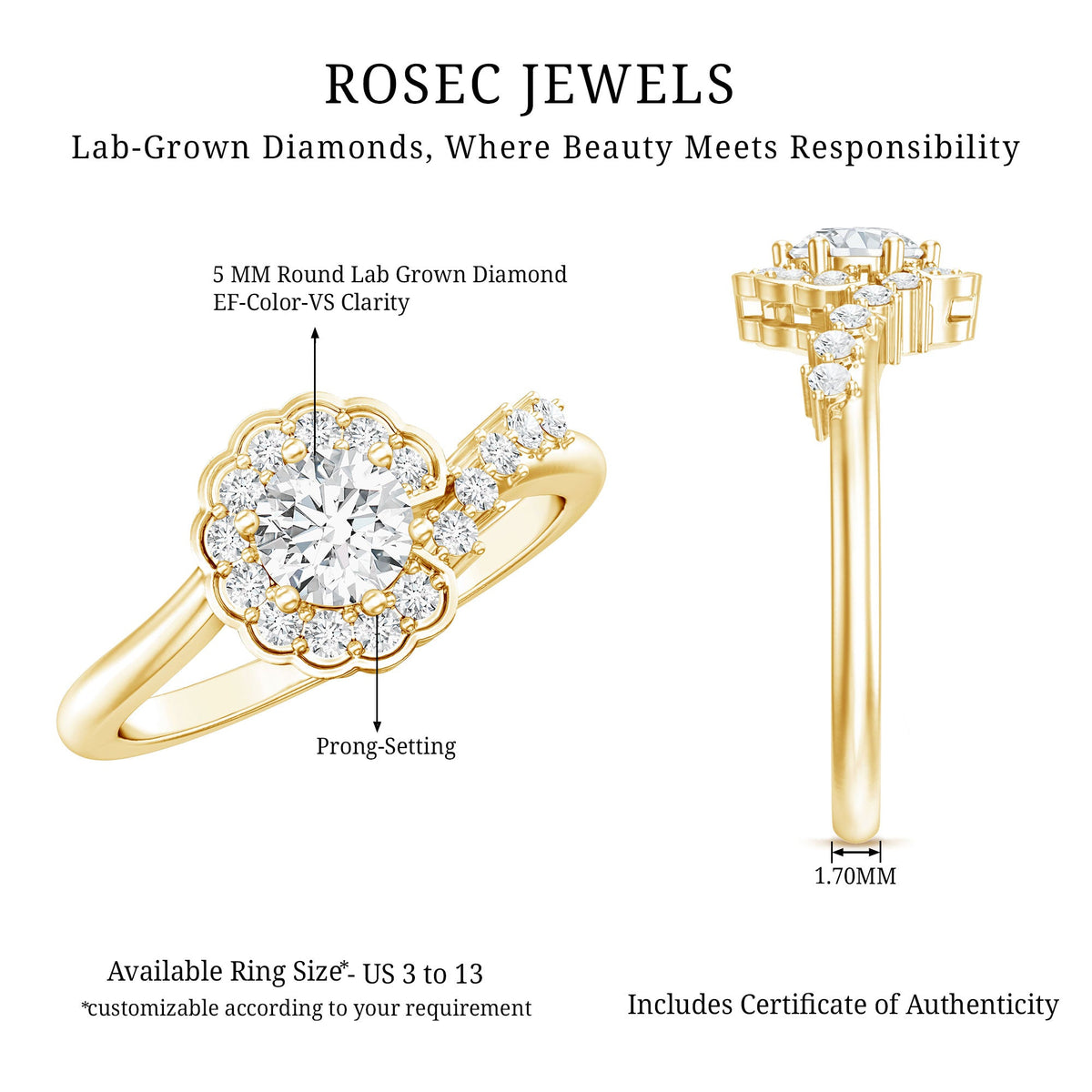 Certified 5 MM Lab Grown Diamond Nature Inspired Engagement Ring