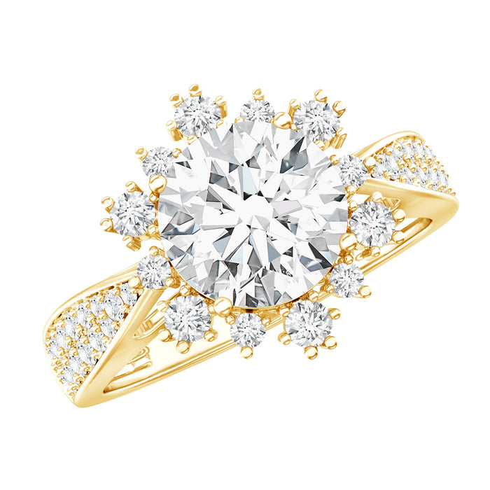 Certified 2 carat lab grown diamond engagement ring by Rosec Jewels with a unique non-traditional design, featuring a sparkling central stone.
