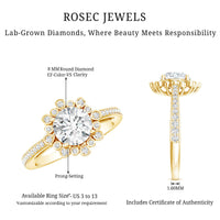 Lab Grown Diamond 8 MM Circle Engagement Ring With Side Stones