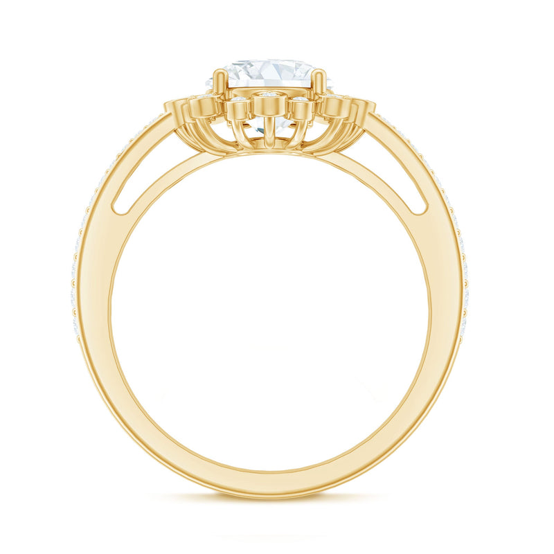 Rosec Jewels lab grown diamond 8mm circle engagement ring with side stones, showcasing intricate design and sparkling gemstones.