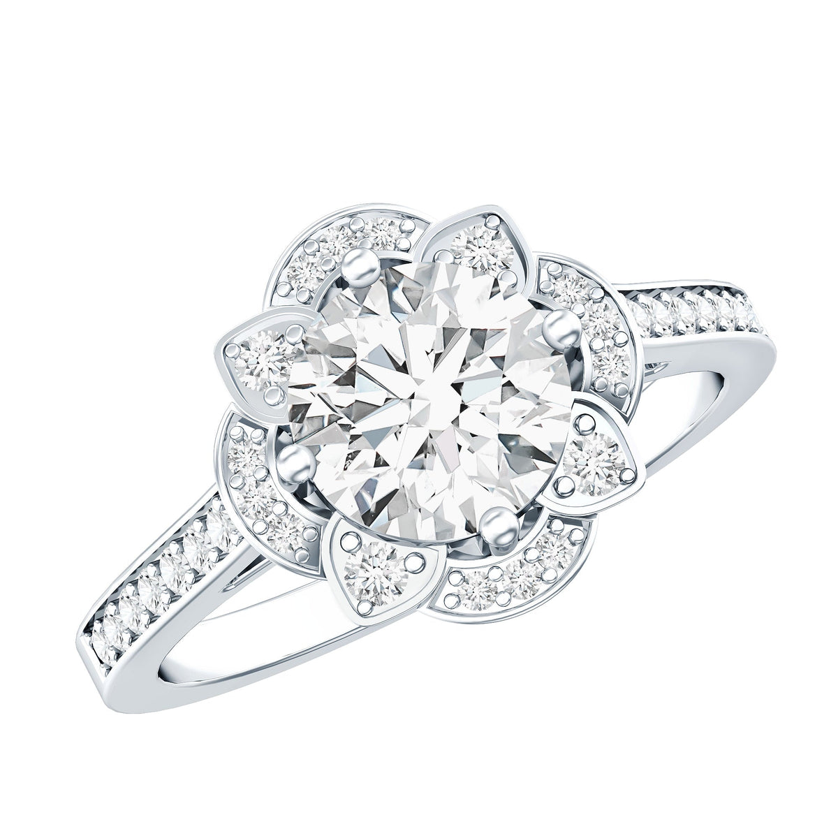 8 MM Lab Grown Diamond Vintage Engagement Ring With Diamond Studded Shank