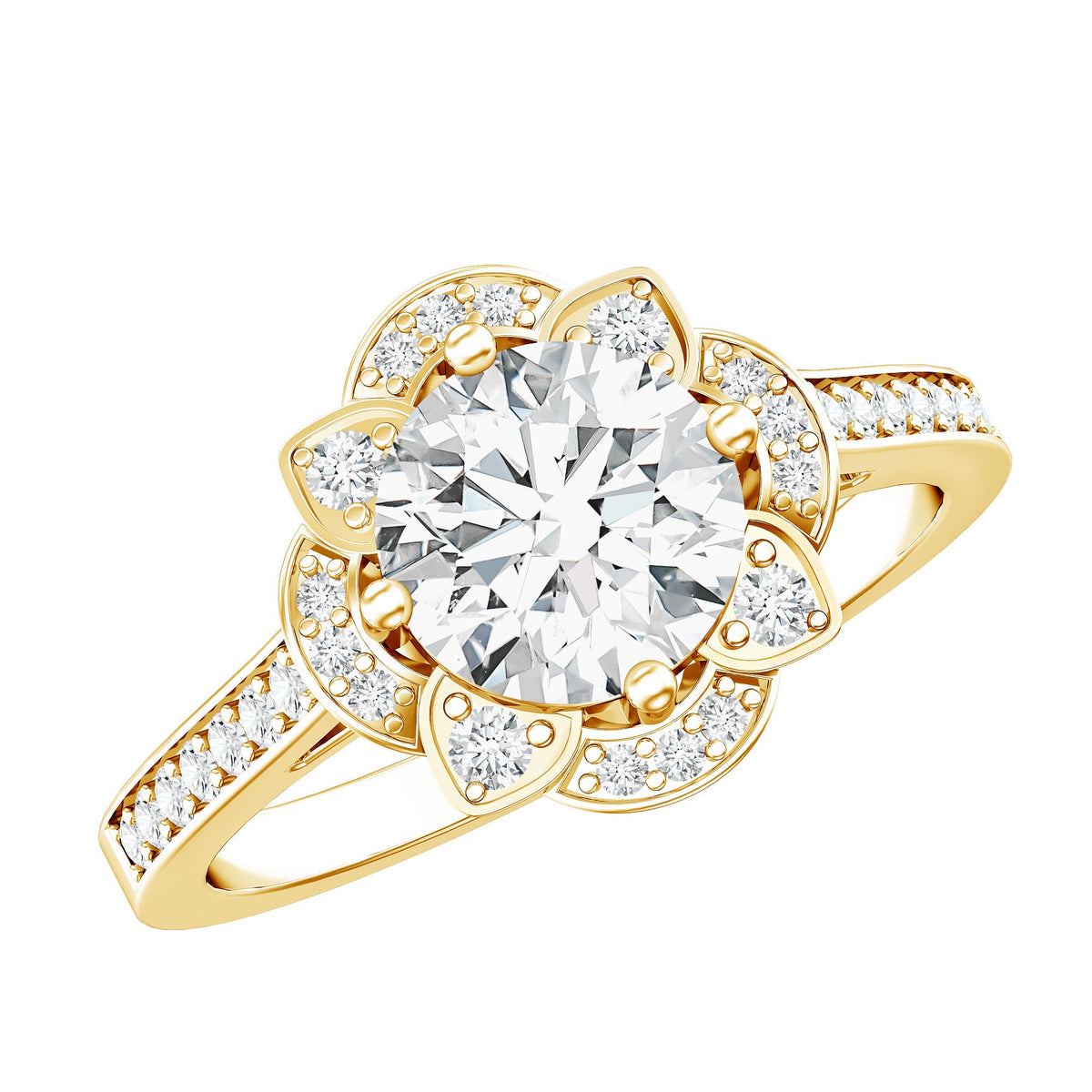 8 MM Lab Grown Diamond Vintage Engagement Ring With Diamond Studded Shank