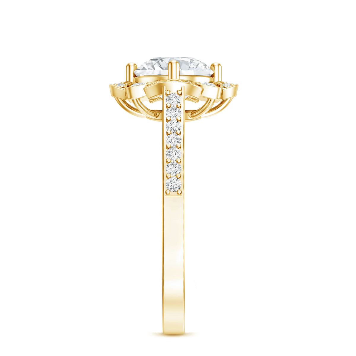 8 MM Lab Grown Diamond Vintage Engagement Ring With Diamond Studded Shank