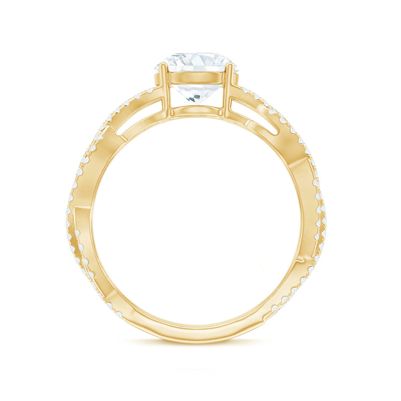 Rosec Jewels lab grown diamond 8mm round engagement ring with infinity twist in a detailed close-up image.