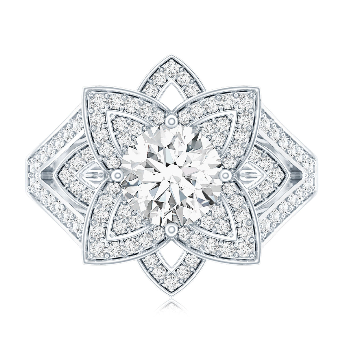 Lab Grown Diamond Art Deco Flower Engagement Ring