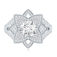 Lab Grown Diamond Art Deco Flower Engagement Ring