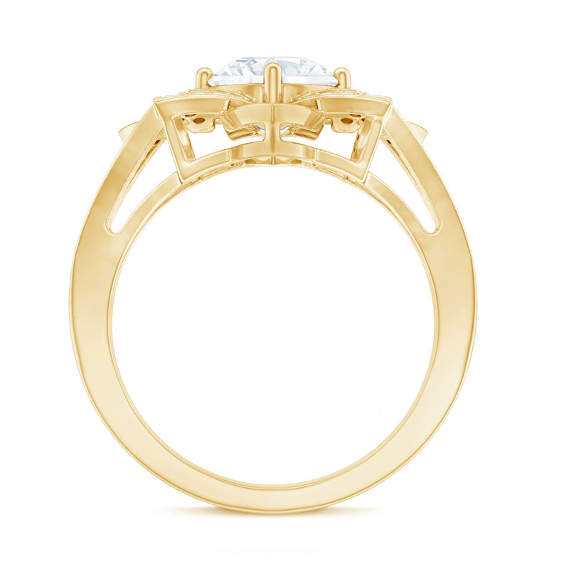 Lab grown diamond art deco flower engagement ring by Rosec Jewels featuring intricate design and sparkling diamonds.