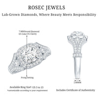 Certified 7 MM Lab Grown Diamond Vintage Style Engagement Ring
