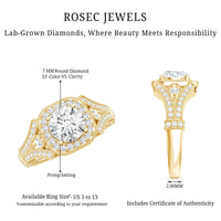 Certified 7 MM Lab Grown Diamond Vintage Style Engagement Ring