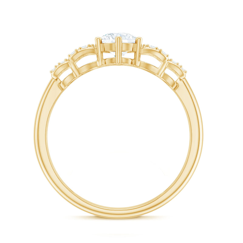 Rosec Jewels lab-grown diamond bow engagement ring with sparkling diamonds and intricate design on a silver band.