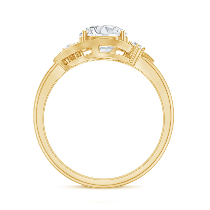 Two carat lab-grown diamond bypass engagement ring with sleek band and sparkling diamonds, displayed on a white background.