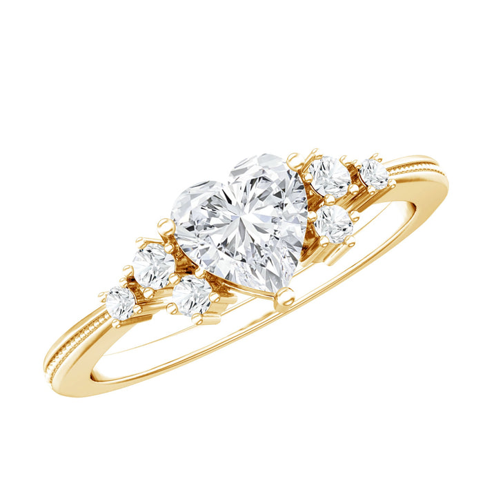 Lab grown diamond heart-shaped engagement ring from Rosec Jewels featuring a 0.75 carat center stone and elegant band design.