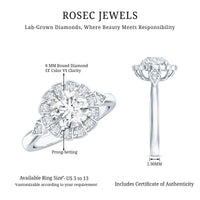 Certified 8 MM Lab Grown Diamond Flower Halo Engagement Ring