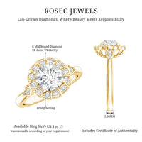 Certified 8 MM Lab Grown Diamond Flower Halo Engagement Ring