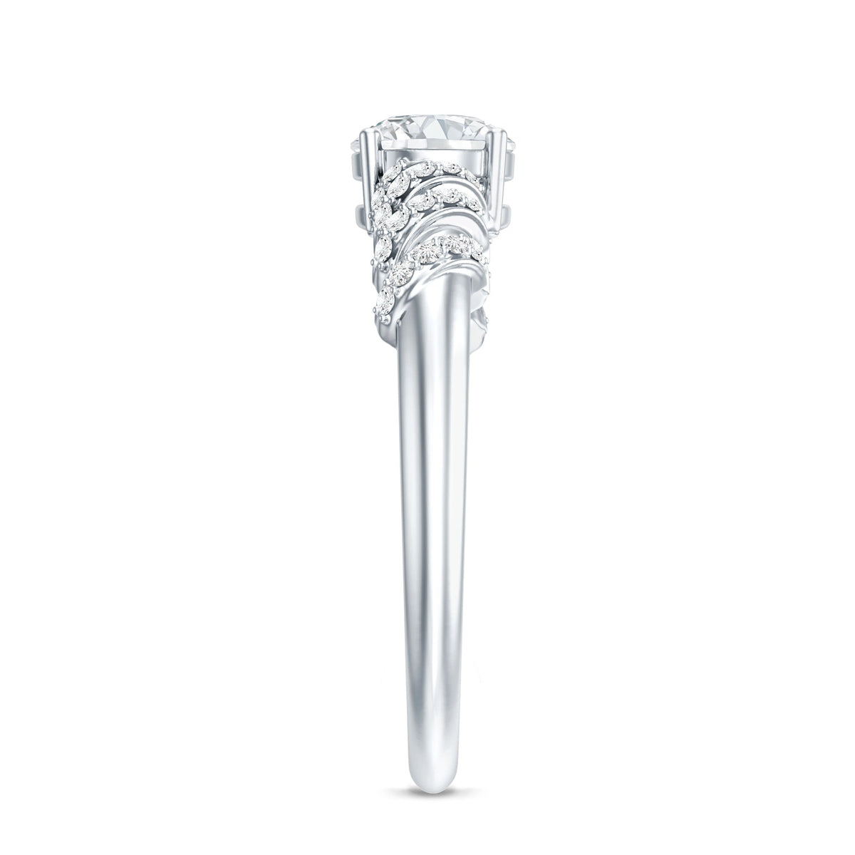 6 MM Lab Grown Diamond Designer Engagement Ring With Side Stones