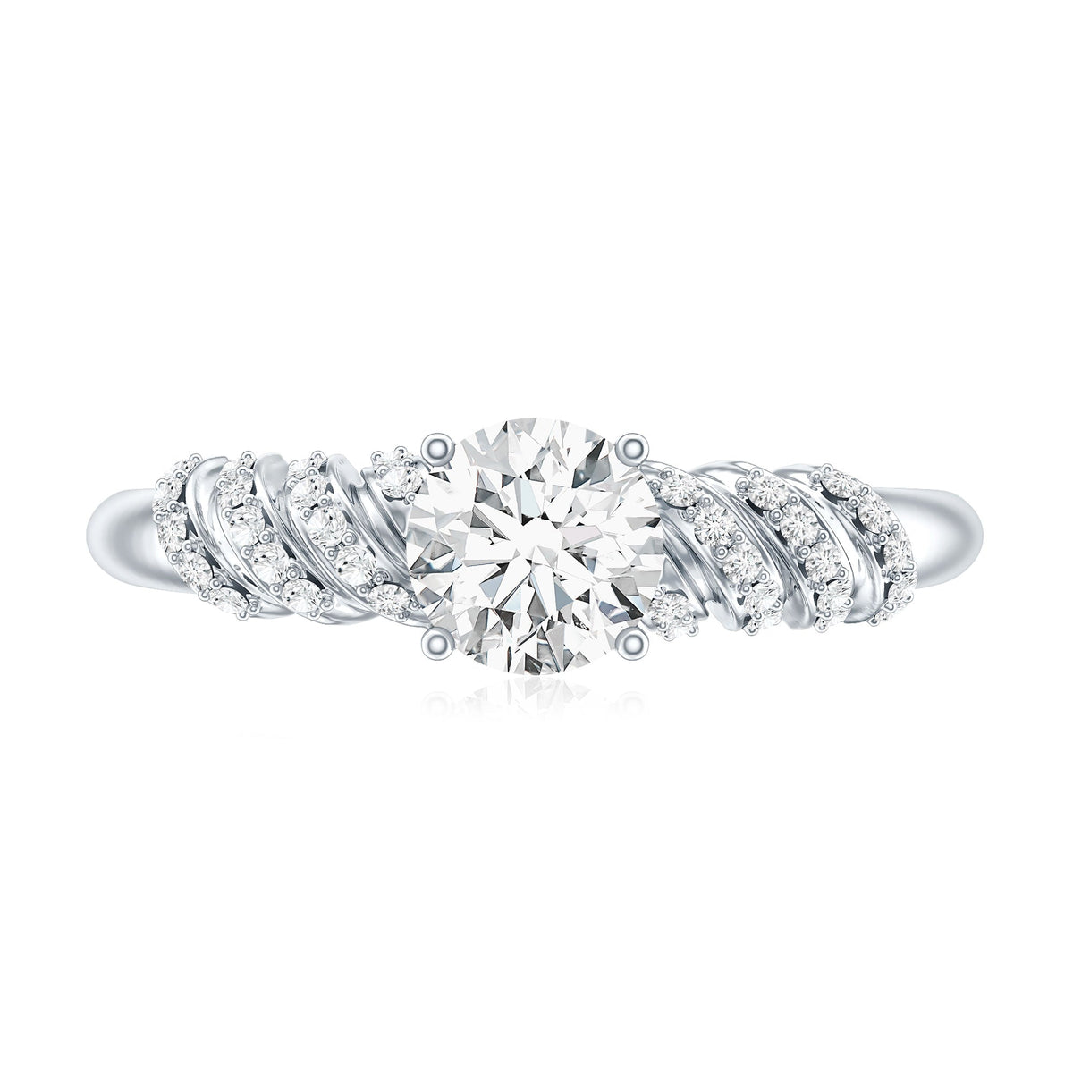 6 MM Lab Grown Diamond Designer Engagement Ring With Side Stones