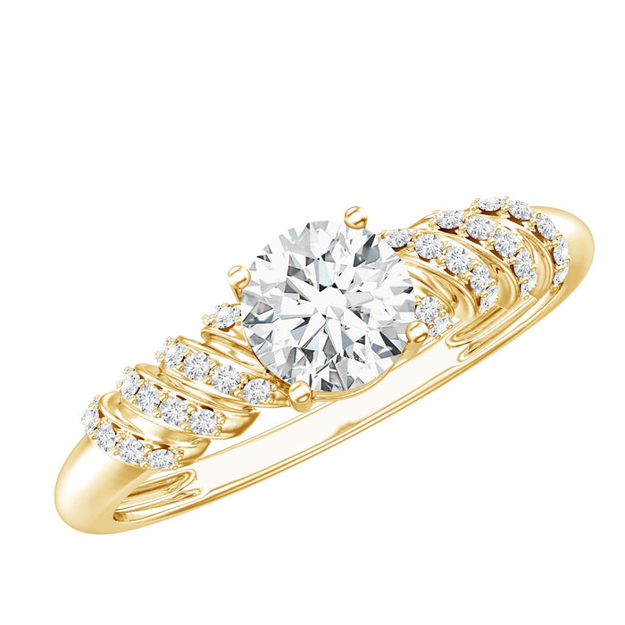Lab grown diamond engagement ring with 6mm center stone and side stones, designer ring by Rosec Jewels.