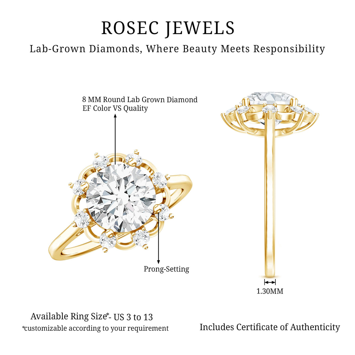8 MM Lab Grown Diamond Statement Engagement Ring