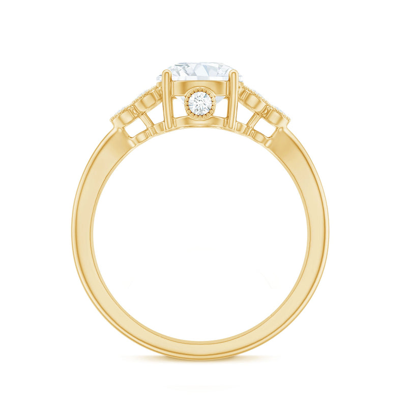 Rosec Jewels 2 Carat Solitaire Lab Diamond Engagement Ring with diamond trio, featuring a sleek band and sparkling center stone.