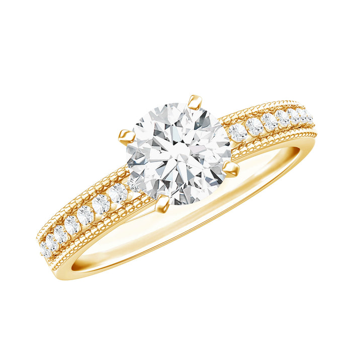Rosec Jewels lab-grown diamond engagement ring with 6mm center stone and side stones, showcasing a elegant and sparkling design.