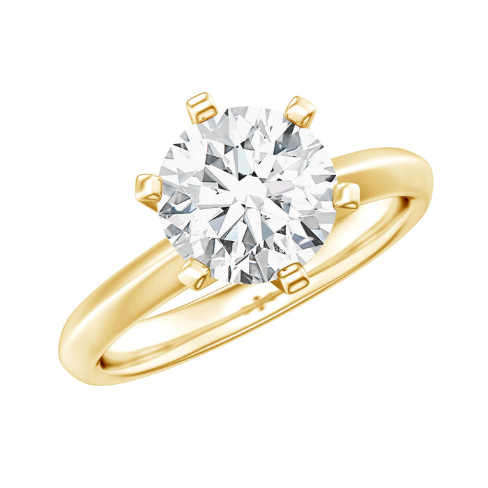 Two-carat lab-grown diamond engagement ring with six prongs, featuring a Rosec Jewels setting and intricate band details.
