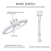 Certified Lab Grown Diamond 6 MM Round Cut Engagement Ring