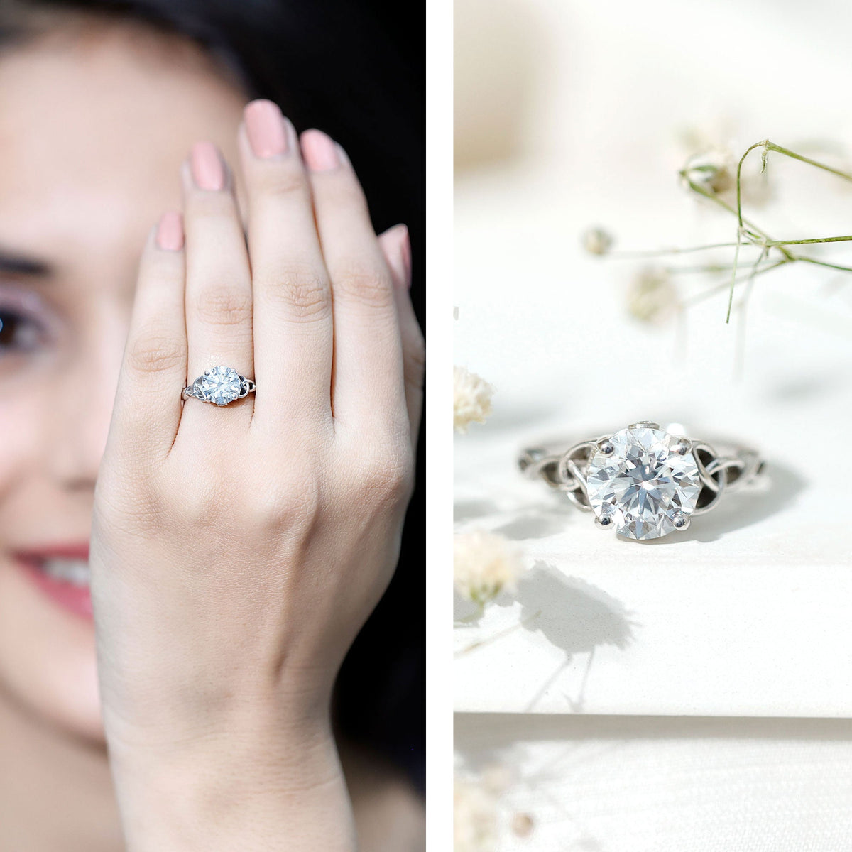 Certified 2 Carat Round Lab Grown Diamond Celtic Engagement Ring