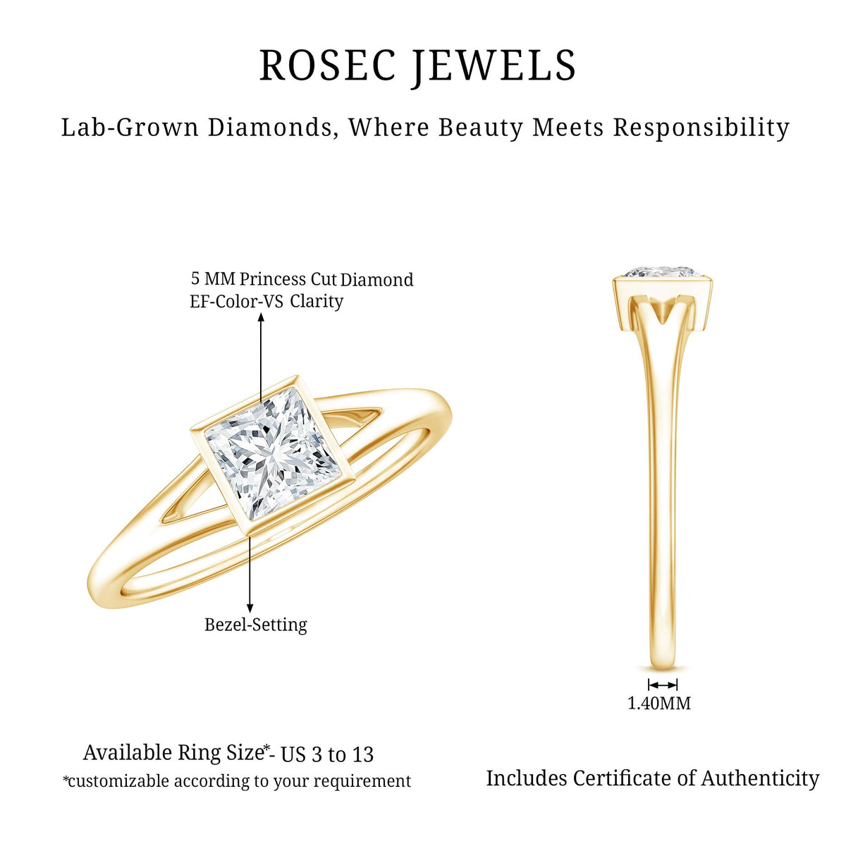 Certified Lab Grown Diamond 5 MM Solitaire Promise Ring