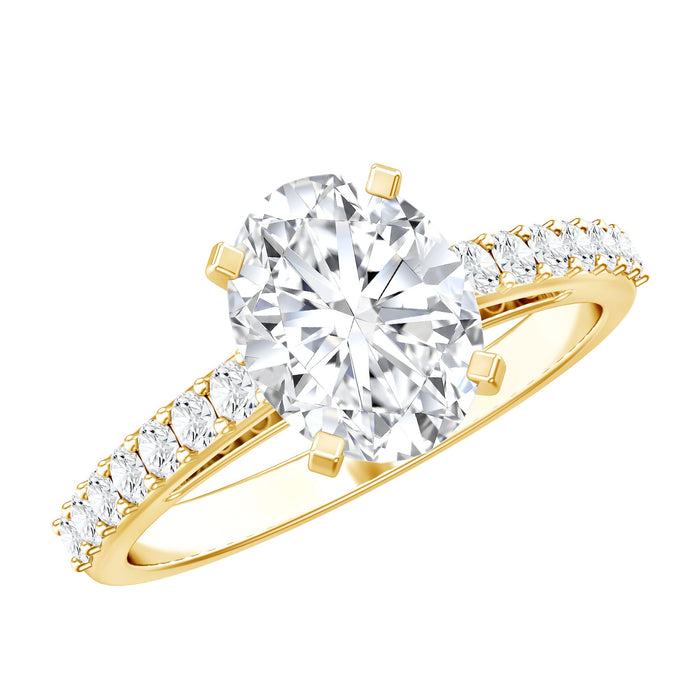 Certified lab-grown 2 carat diamond engagement ring with side stones from Rosec Jewels, showcasing the sparkling center and intricate band.