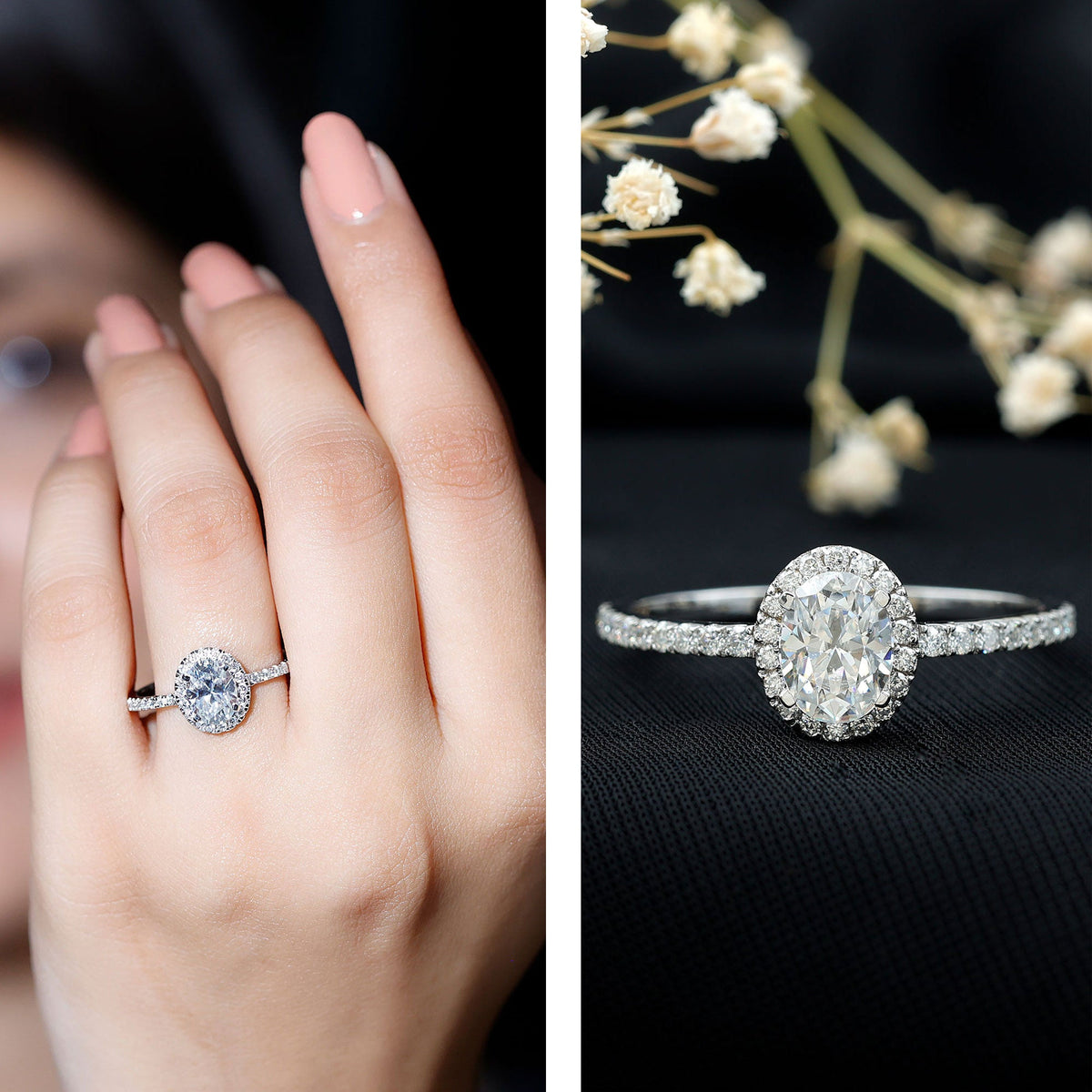 Certified 1.2 Carat Lab Grown Diamond Oval Engagement Ring With Side Stones