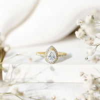 Certified Lab Grown Diamond Pear Halo Engagement Ring