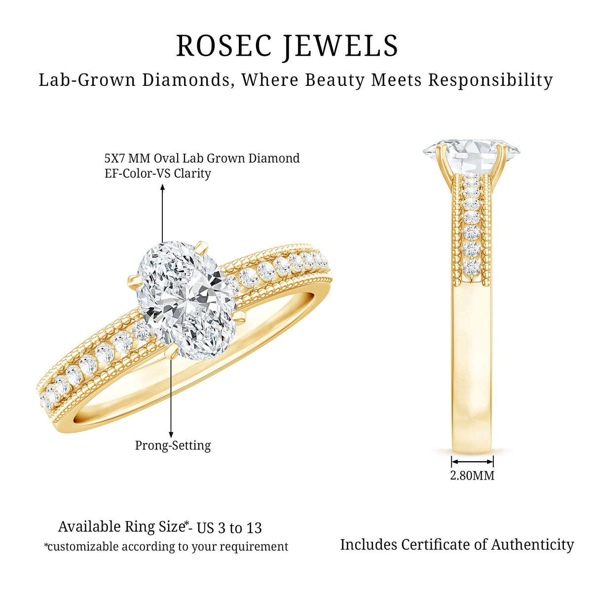 Certified 0.75 Carat Oval Lab Grown Diamond Vintage Inspired Engagement Ring