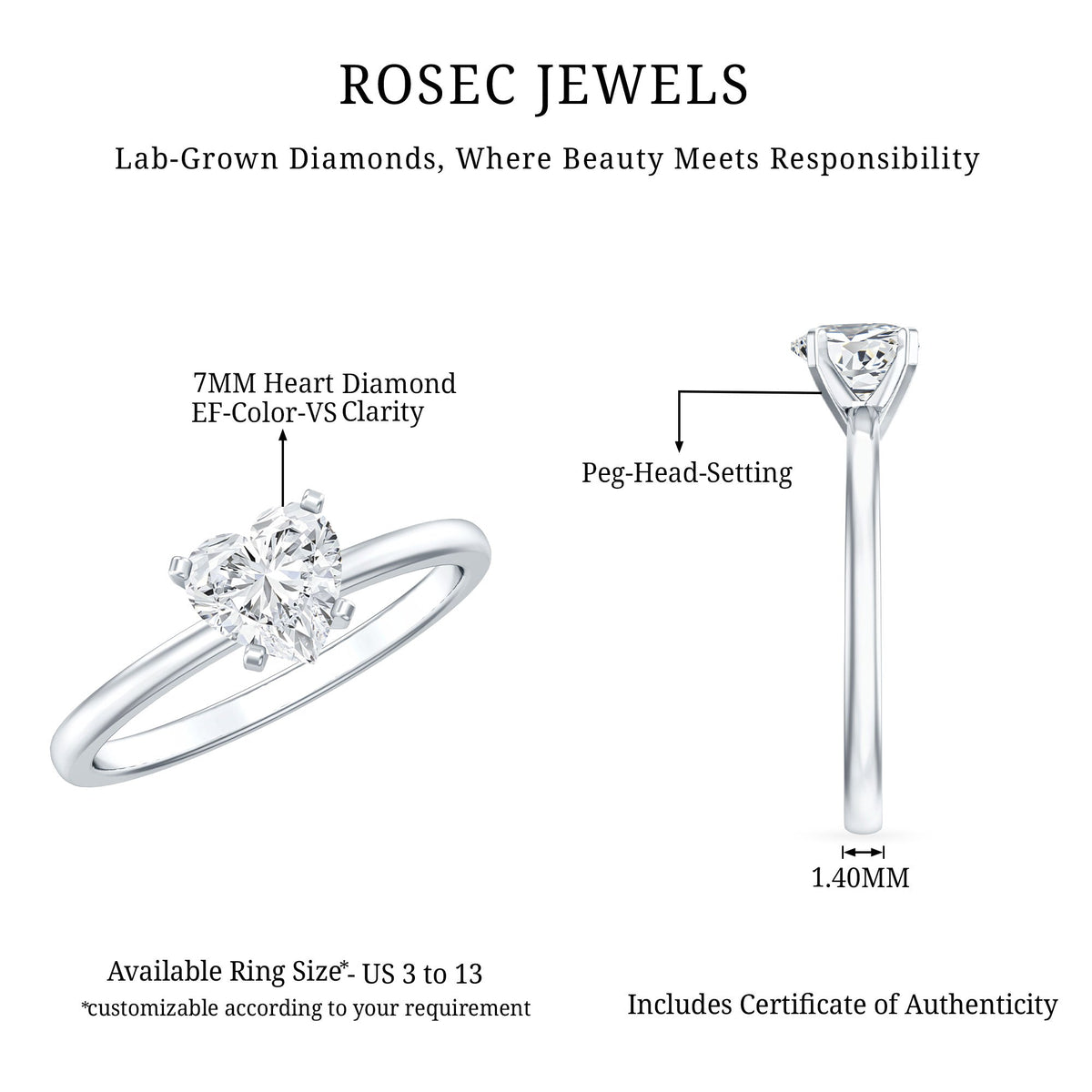 Certified 7 MM Lab Grown Diamond Heart Engagement Ring