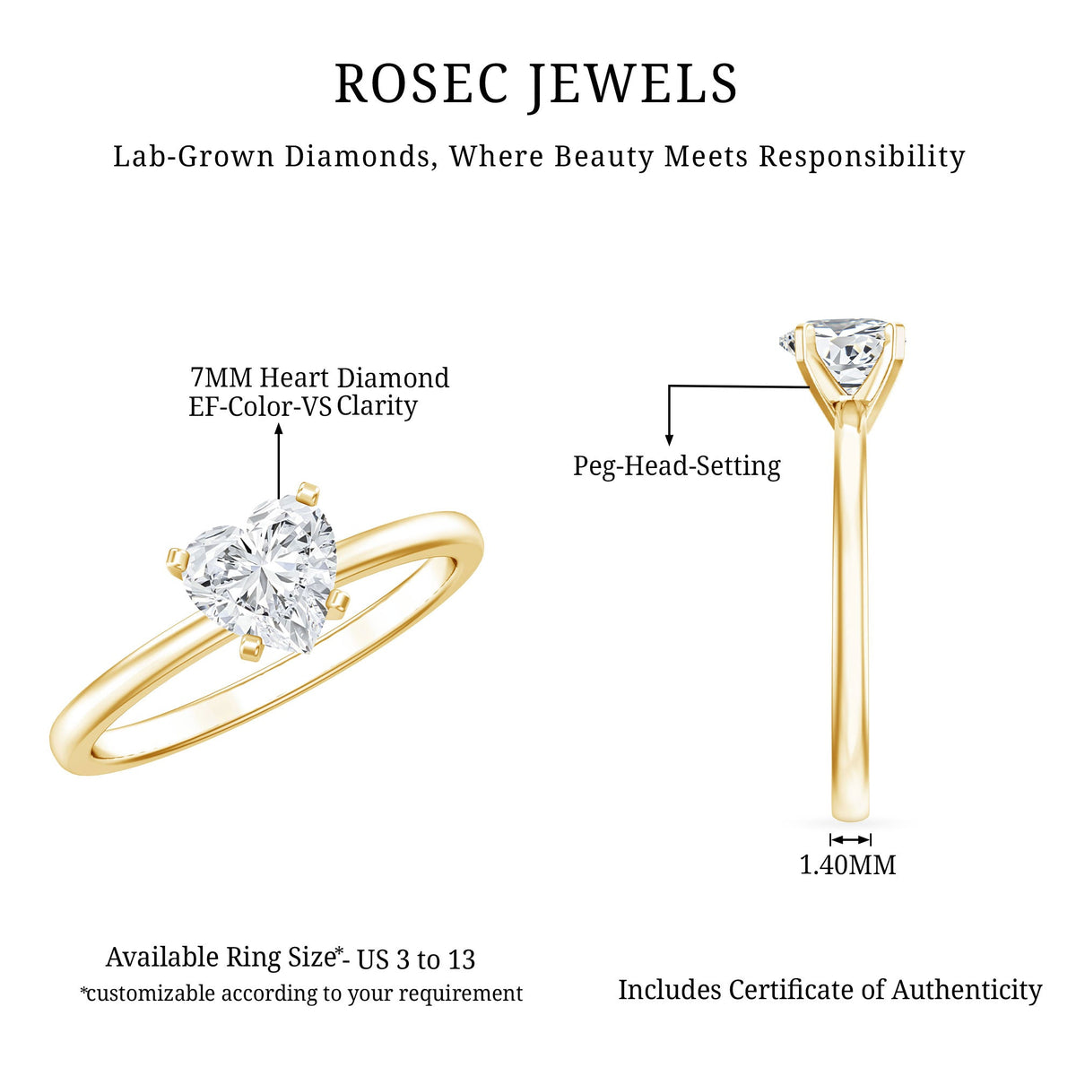 Certified 7 MM Lab Grown Diamond Heart Engagement Ring