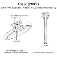 6 MM Princess Cut Lab Grown Diamond Solitaire Engagement Ring For Women