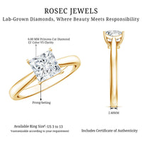 6 MM Princess Cut Lab Grown Diamond Solitaire Engagement Ring For Women
