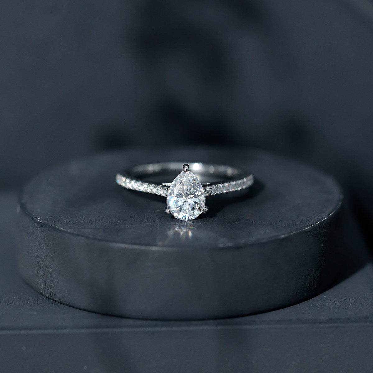 Lab Diamond 6X8 MM Pear Shape Engagement Ring With Side Stones