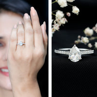 Lab Diamond 6X8 MM Pear Shape Engagement Ring With Side Stones