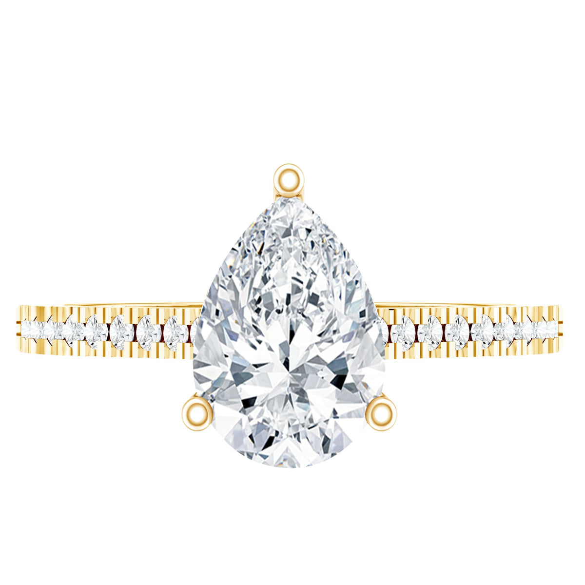 Lab Diamond 6X8 MM Pear Shape Engagement Ring With Side Stones
