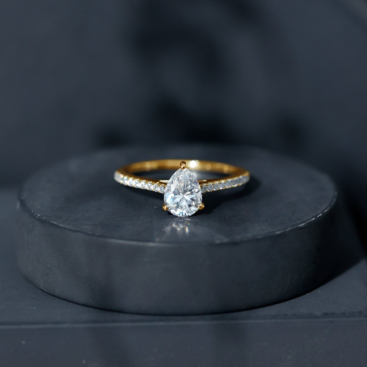 Lab Diamond 6X8 MM Pear Shape Engagement Ring With Side Stones