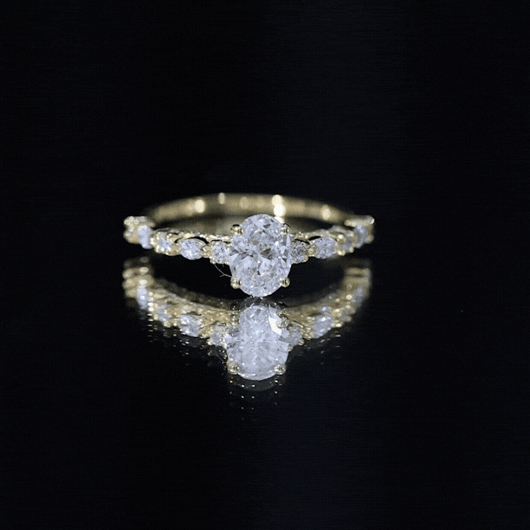 Yellow gold oval cut lab diamond solitaire engagement ring by Rosec Jewels, showcasing a 1.29 carat center stone and elegant design.