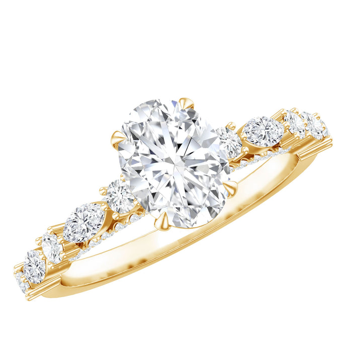 Oval cut lab diamond solitaire engagement ring with 1.29 carats from Rosec Jewels, featuring a sleek silver band.
