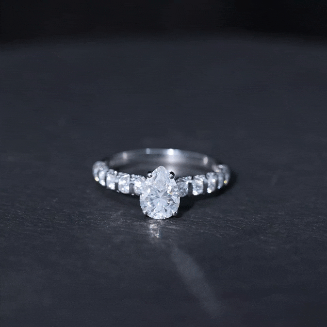 Yellow gold 1-carat pear cut lab grown diamond engagement ring for women by Rosec Jewels, featuring a elegant design.