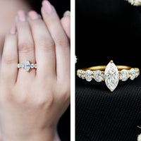 Lab Created Diamond Marquise Engagement Ring With Side Stones