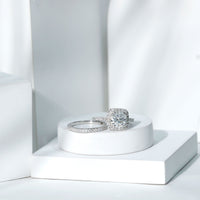 Lab Grown 2 Carat Diamond Halo Engagement Ring with Wedding Band