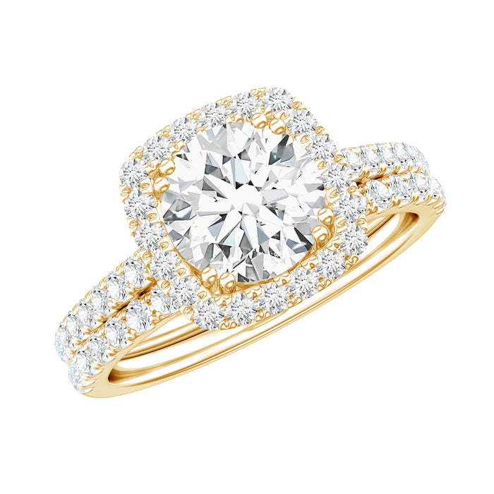 Lab Grown 2 Carat Diamond Halo Engagement Ring with Wedding Band