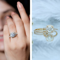 Lab Grown 2 Carat Diamond Halo Engagement Ring with Wedding Band